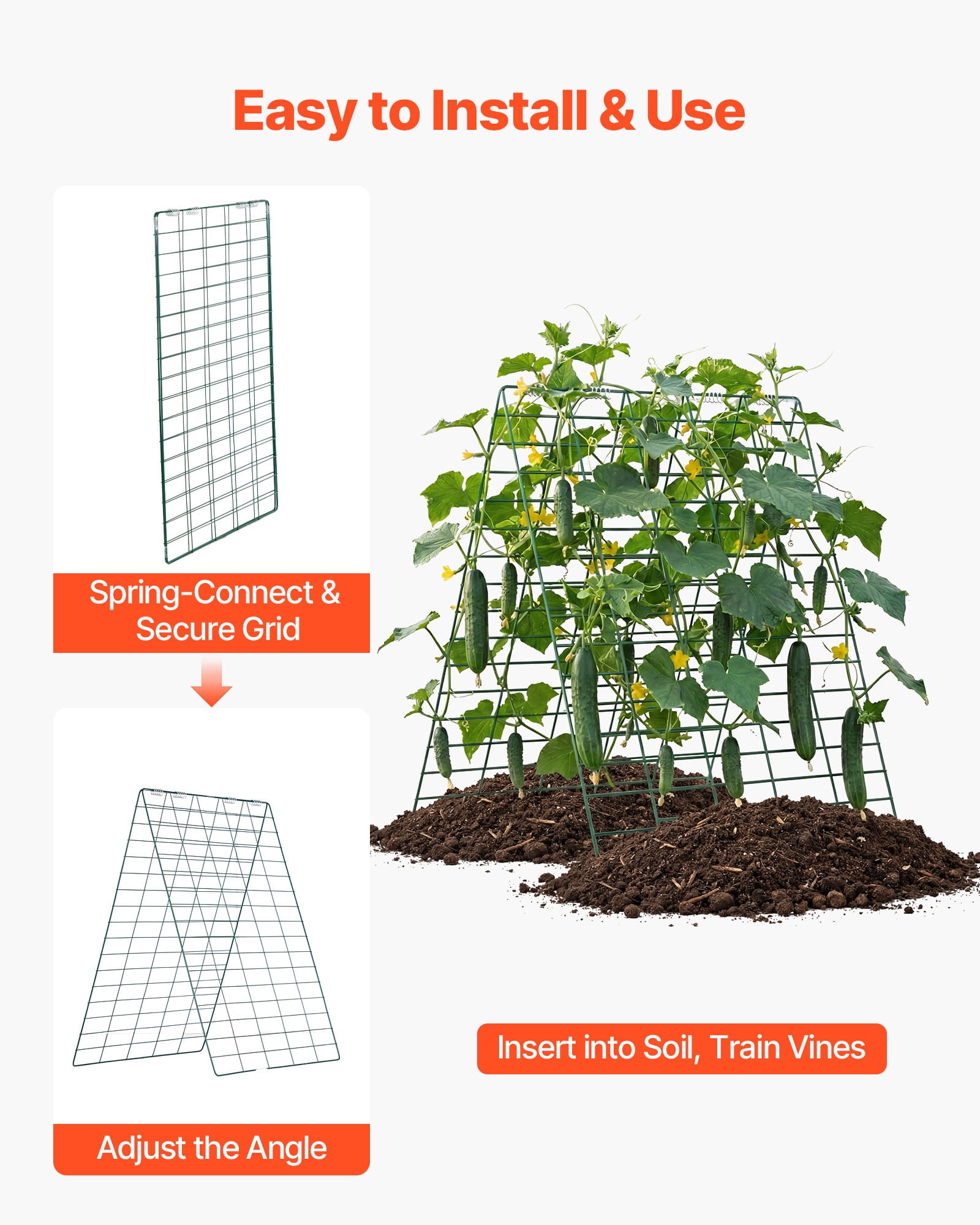 VEVOR Cucumber Trellis 4 Pack, A-Frame Garden Trellises for Raised Bed, Metal Rustproof Coating Plant Support for Vine, Climbing Plants, Peas, Beans, Zucchini, Tomato, Flower(35.43 x 27.56 in x 4PCS)