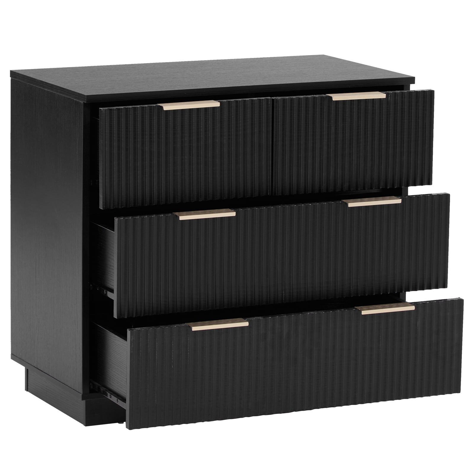 Four-Drawer Bedside Cabinet, Black P2 Particle Board and Density Board Wavy Pattern Drawer Front Three-Level