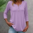 thumbnail image 2 of Women Tees Shirts Tops Button Down Short Sleeve Round Neck Solid Color Soft Basic Slim Undershirts, 2 of 5