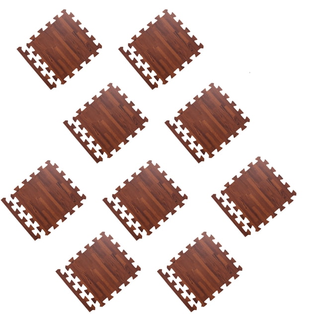 9Pieces Wood Grain Puzzle Exercise Mat, PE Foam Interlocking Tiles, Protective Flooring For Gym Equipment And Cushion For Workouts Grain