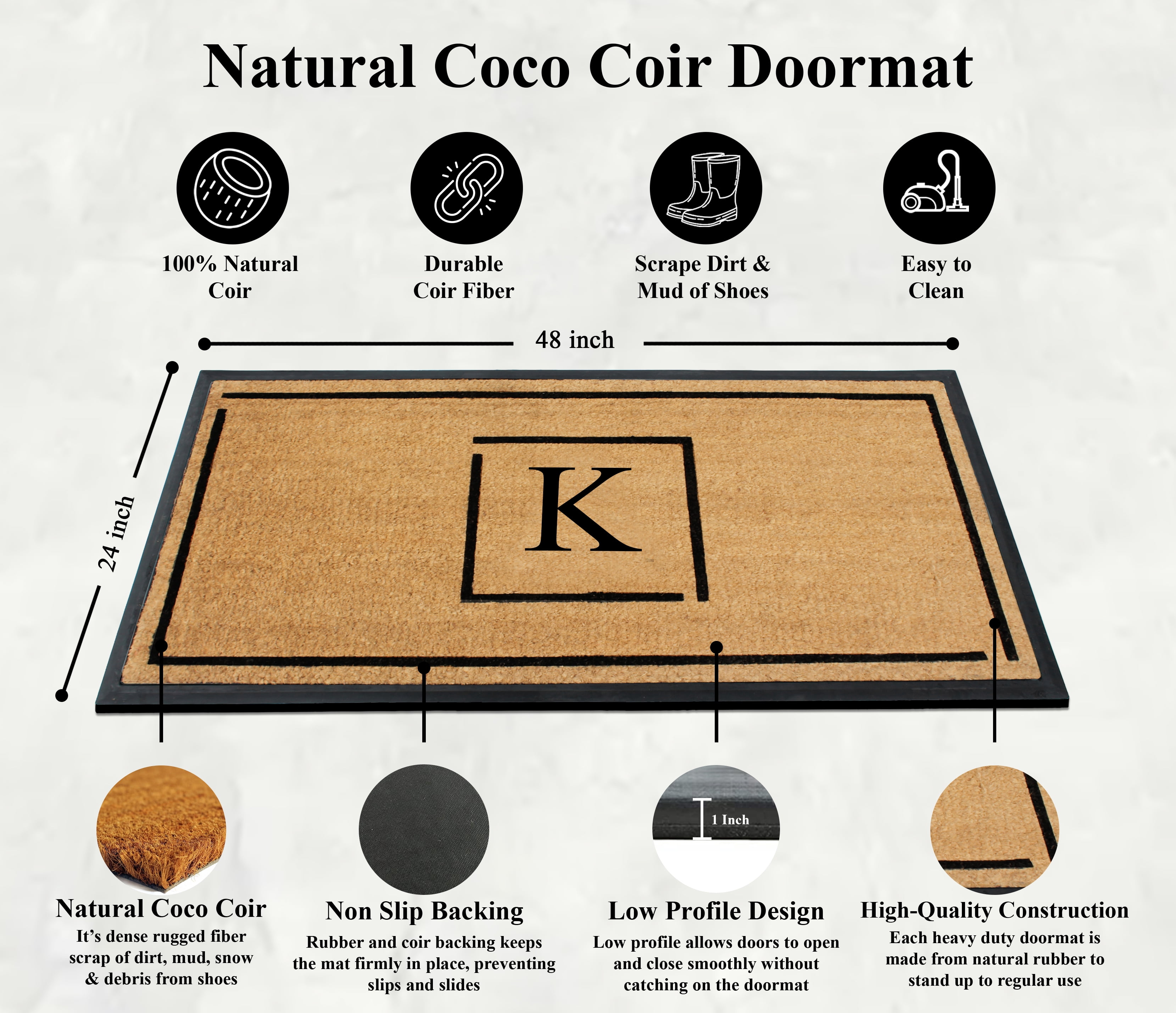 A1 Home Collections Hand-Crafted Rubber Coir Doormat Double/Single Door Mat for Outdoor 24x48 inch