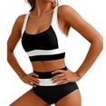 thumbnail image 4 of Women's Tankini Swim Set Patchwork V Neck Top with Adjustable Closure & Swim Bottoms, Removable Padded Outfit for Beach, 4 of 5