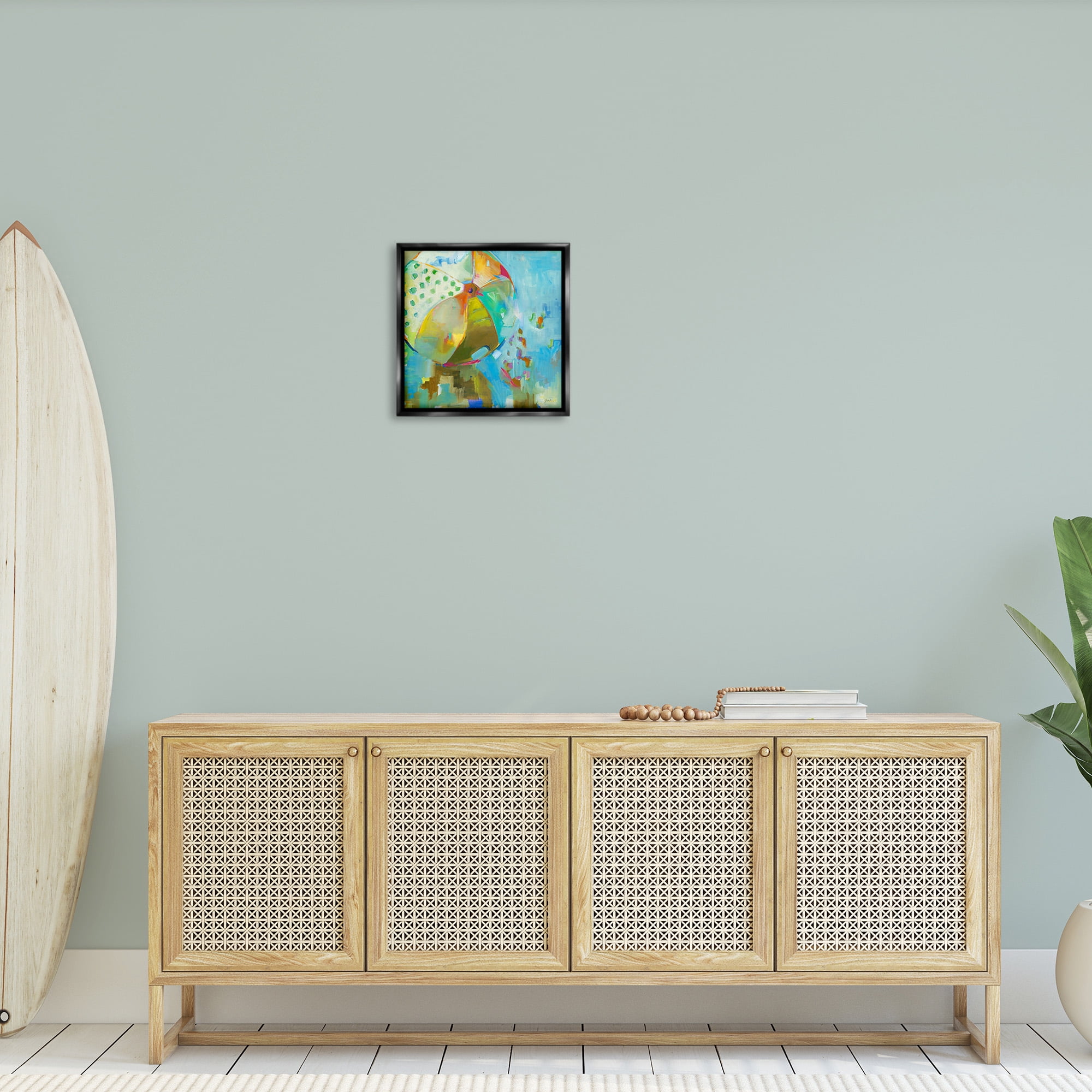 Stupell Industries Abstract Beach Ball Abstract Painting Black Floater Framed Canvas Art Print Wall Art, 18 x 18