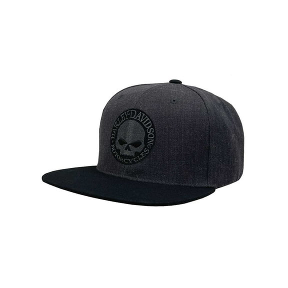 Harley-Davidson Mens Willie G Skull Snapback Flat Brim Baseball Cap - Gray/Black, Harley Davidson