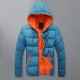 thumbnail image 2 of Lohuatrd Men Winter Contrast Color Padded Jacket Hooded Drawstring Long Sleeve Pockets Zipper Placket Slim Thickened Warm Coat, 2 of 8