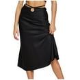 thumbnail image 2 of Idoravan Women's Basic Versatile Skirt Womens Casual Fashion Solid Color Zipper Skirt Sexy Lace Navel Temperamental Commute Skirt, 2 of 7