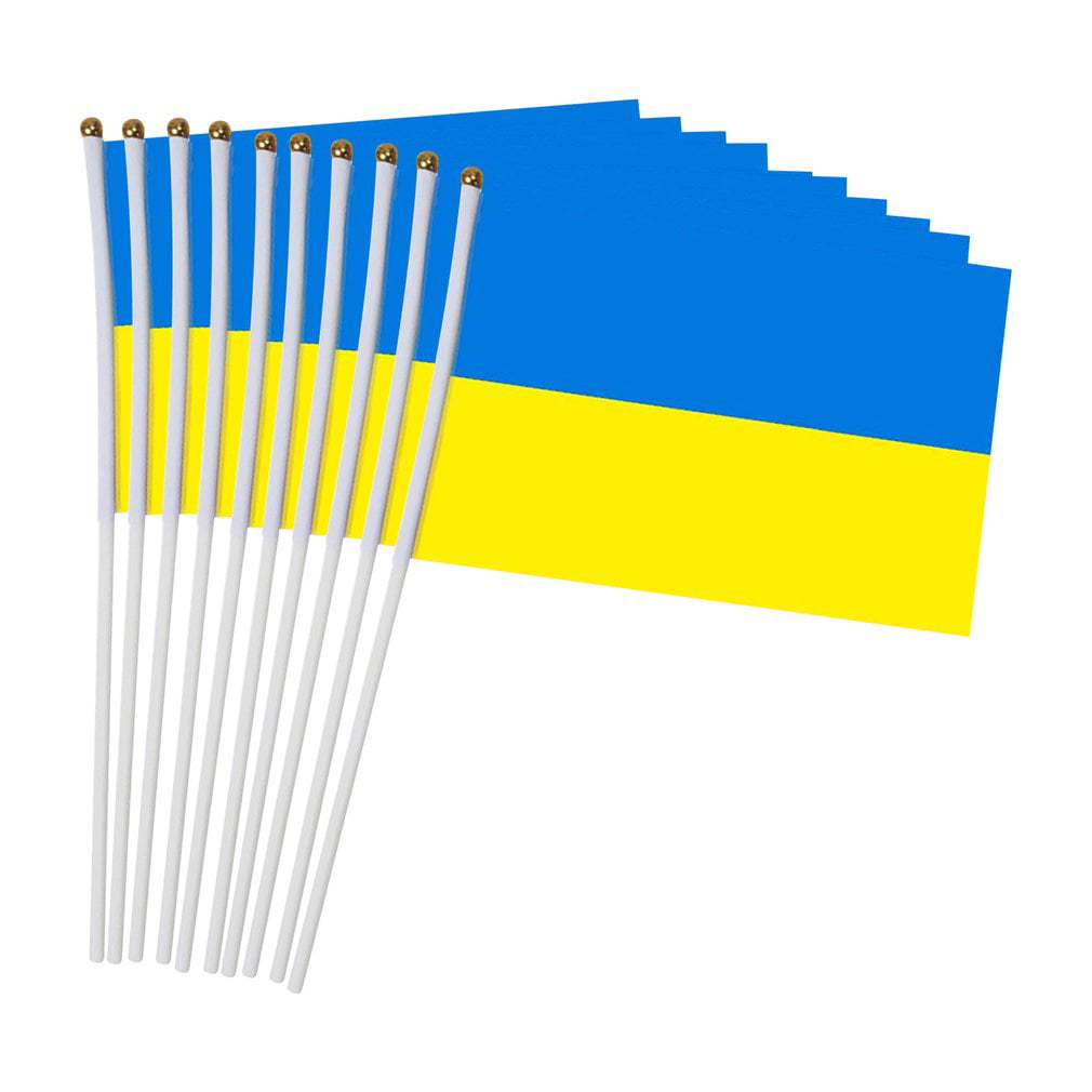 UKRAINE PLAIN SMALL 4 X 6 INCH MINI COUNTRY STICK FLAG BANNER WITH 10 INCH POLE 