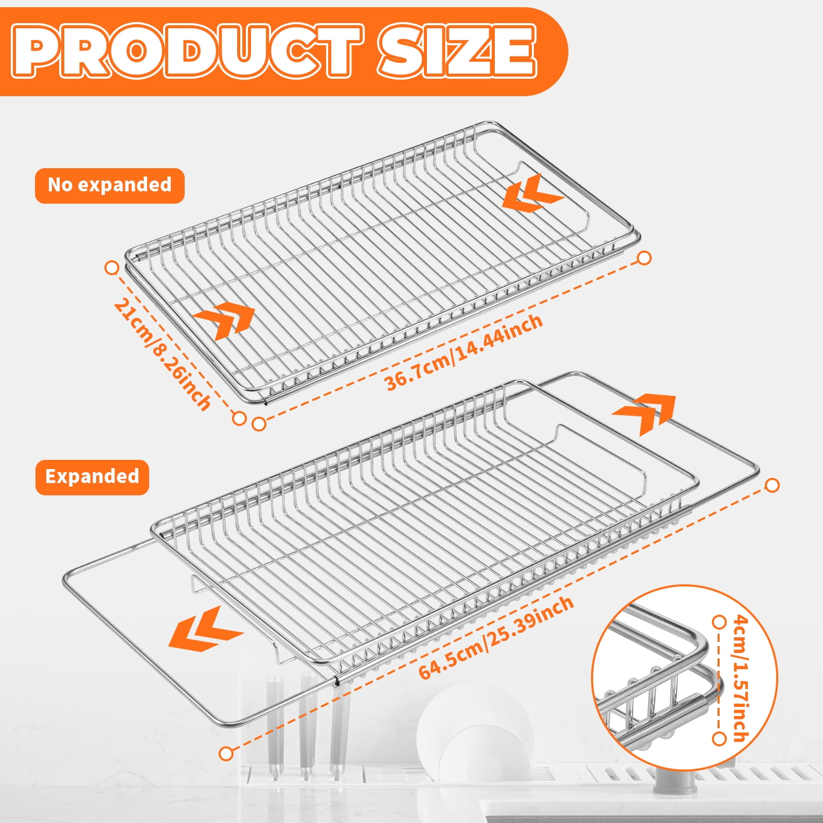 Txkrhwa Extendable Dish Drying Rack, Small Over the Sink Dish Drainer, Stainless Steel Sink Drainer Rack, Space Saving Dish Dryer Rack, Kitchen Counter Dish Strainer