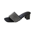 thumbnail image 3 of Zapatillas de verano con tacón grueso y diamantes de imitación para mujer, elegantes zapatillas de tacón alto a la moda para mujer, sandalias con tiras y punta cuadrada, 3 of 6