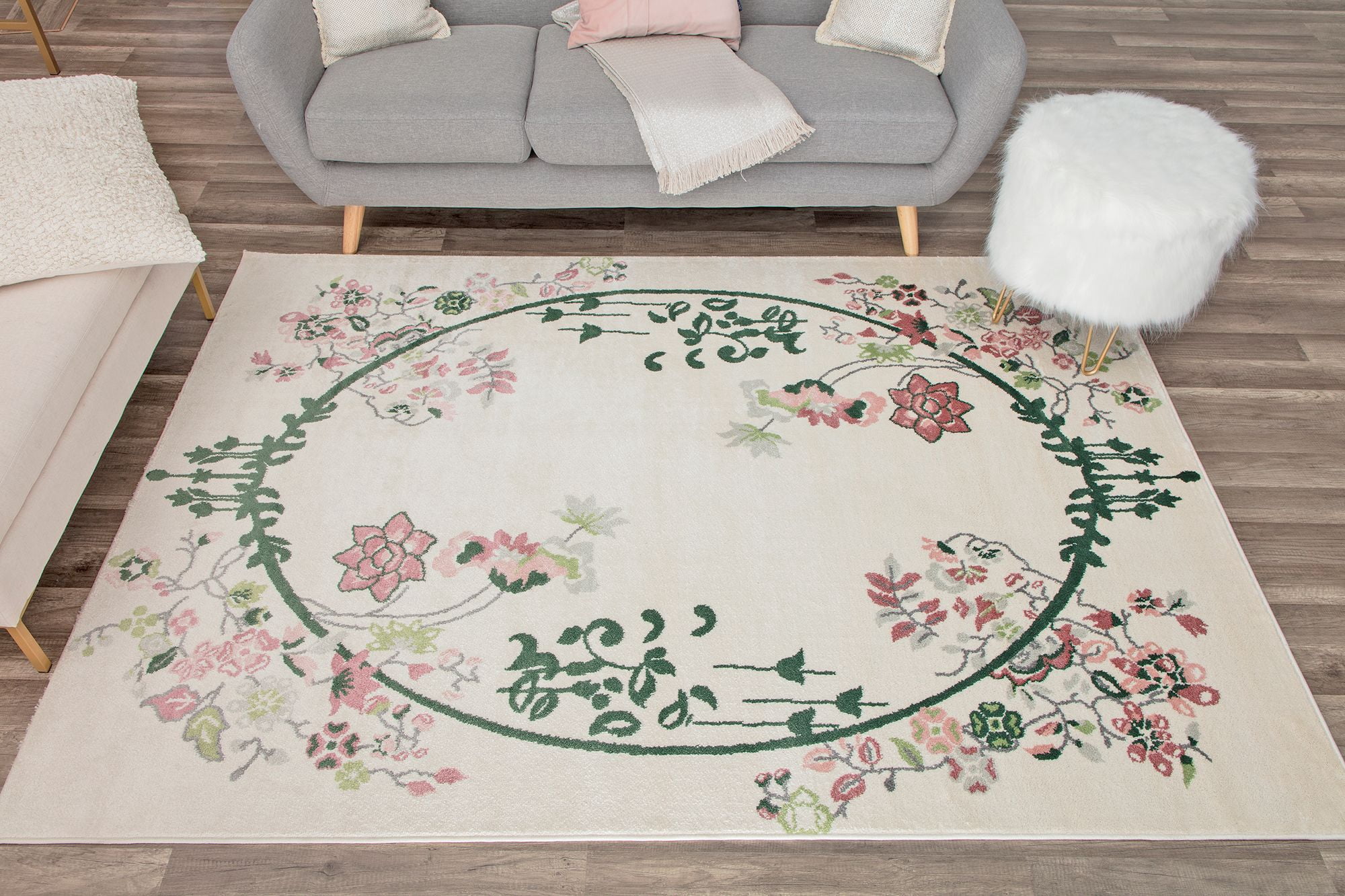 Rugs America Hanna VA20A Cream Magnolia Floral Transitional Beige Area Rug, 8'x10'