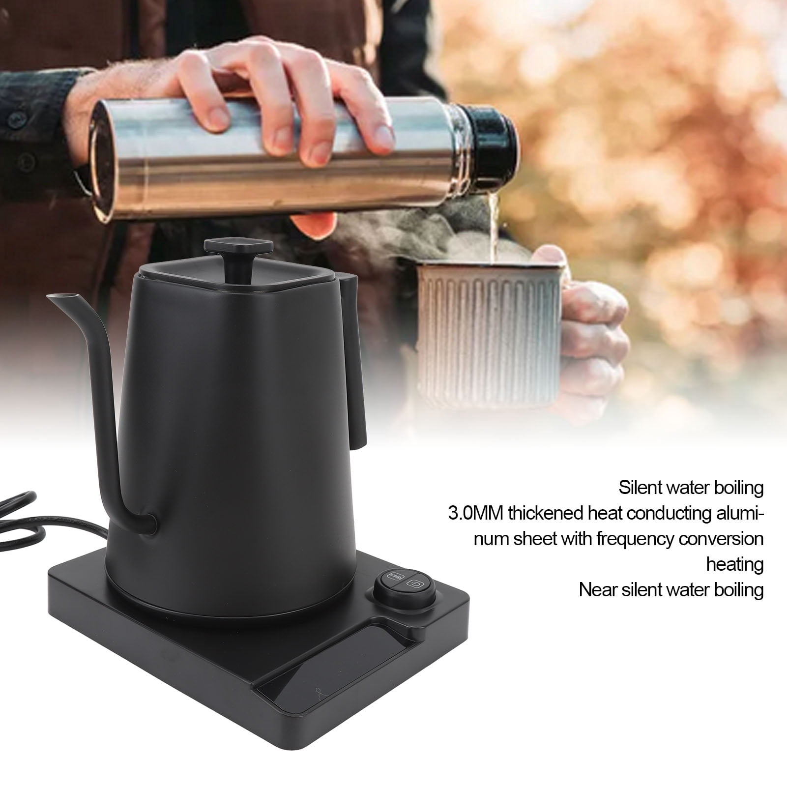 Yajisi 1200W Electric Gooseneck Kettle with Precise Temperature Control, 34 oz / 1.0L Stainless Steel Tea Pour Over Coffee Kettle with LCD Display and 24H Keep Warm Function, 220V EU Plug