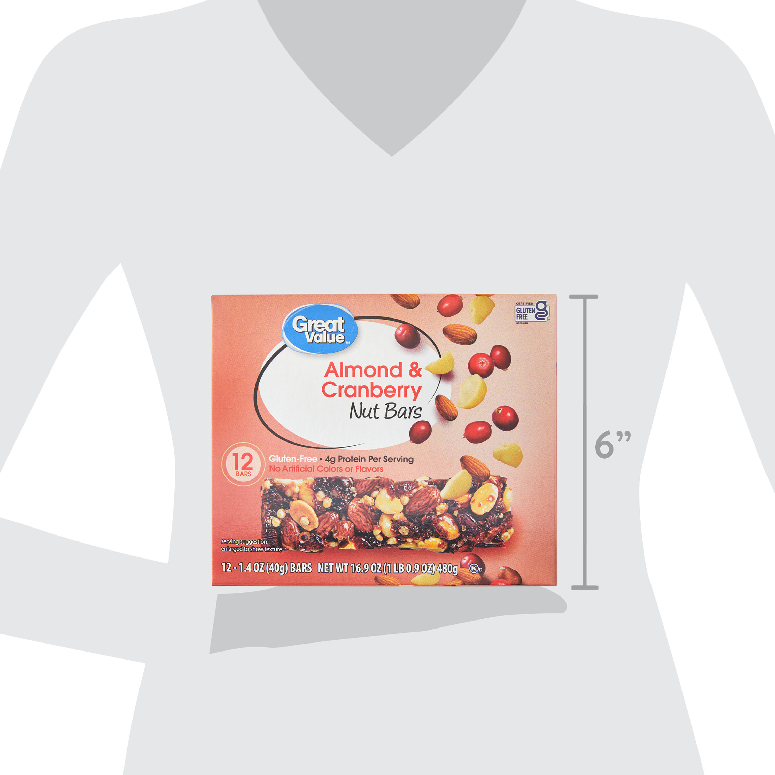 Great Value Almond & Cranberry Nut Bars, 16.9 oz, 12 Count