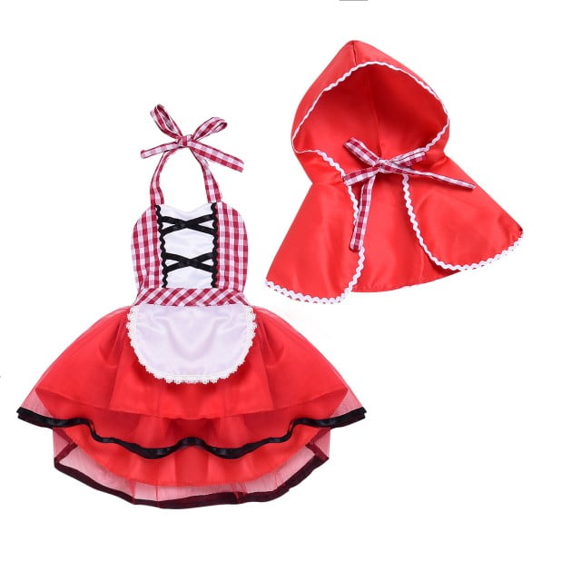 Toddler Infant Baby Girl Plaid Dress Halloween Costume & Cape Cosplay Costume Set 
