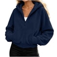 thumbnail image 5 of Hoodie for Women Half Zip Hoodie Drawstring Sweatshirt with Kangaroo Pocket Solid Color Ribbed Cuffs Cropped Long Sleeve Warm Winter Pullover Top, 5 of 7
