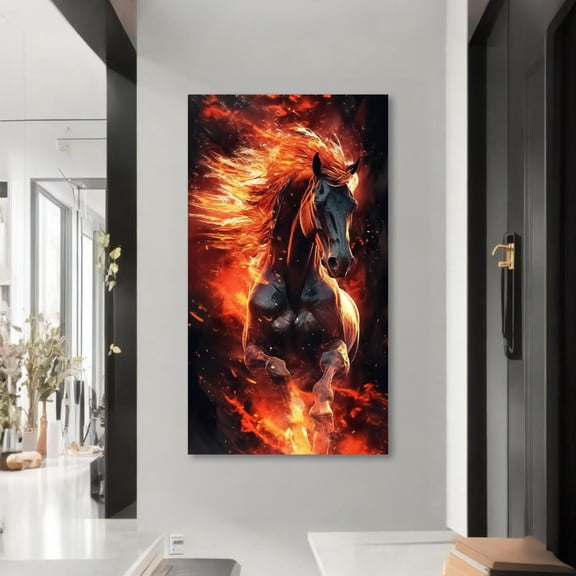 Fiery Horse Wall Art – Majestic Fire Horse For Bold, Modern Home Decor | Dynamic Animal Print Artwork UNFRAMED Poster, Wall Art for Decor, Present, 8x12
