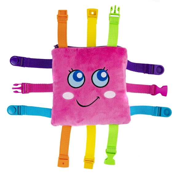 Buckle Toy Bella Square - Toddler Plush Travel Activity, Early Learning