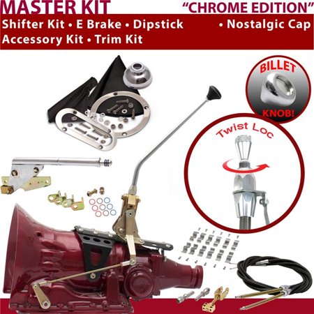 American Shifter TH200 Shifter Kit Chrome 12 in. E Brake Cable Clamp Trim Kit Dipstick for F189C