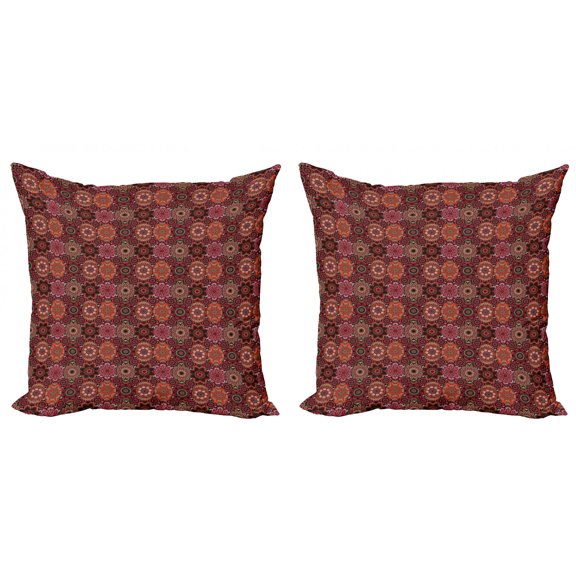 Ambesonne Moroccan Throw Pillow Cover 2 Pack, Vintage Ottoman Tile, 24", Green Vermilion Ruby