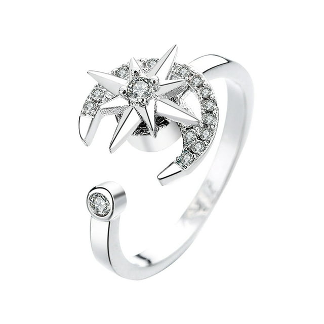 Versatile Rotatable Adjustable Anxiety Relieving Silver Plated Zircon Ring for Stress and Fashionable Finger Accessory