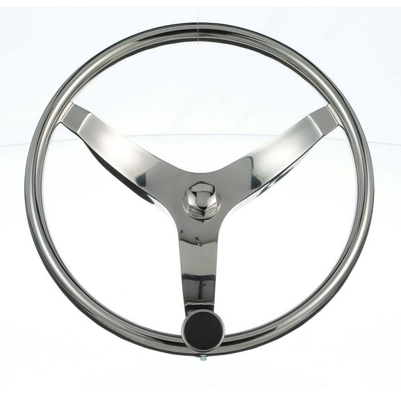 Seachoice 3 Spoke Sports Steering Wheel w/ Turning Knob, Fits 3/4-In. Tapered Shaft, 13.5-In. Diameter