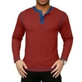 thumbnail image 2 of Men's Leisure Retro Waffle Henry Shirt Long Sleeve Top, Casual Vintage Style Upper Garment for Relaxed and Everyday Use,Wine,M, 2 of 4
