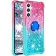 thumbnail image 3 of Glitter Case for Samsung Galaxy A54 5G for Women Girls, Bling Sparkle Colorful Gradient Quicksand Waterfall Soft TPU Liquid Case Cover with Ring Stand for Samsung A54 5G LSJB-Pink Green, 3 of 16