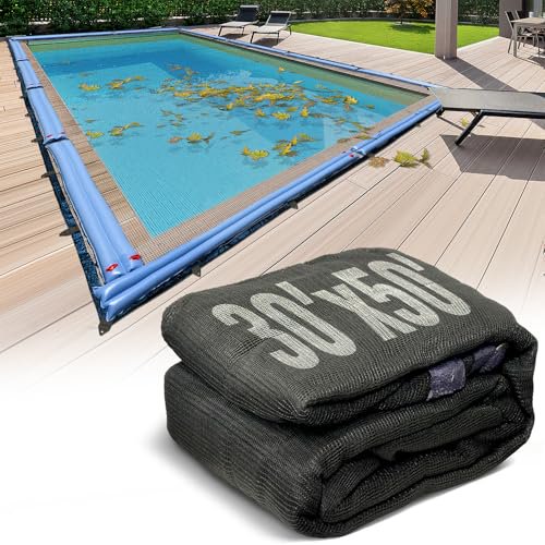 30-Ft x 50-Ft Pool Leaf Net Cover for Inground Pools - Rectangle Pool Net Cover, Inground Pool Cover, Keeps Out Debris, Easy Installation, Black