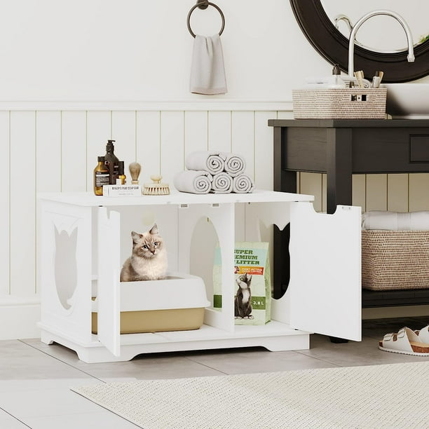DAWNSPACES Cat Litter Box Enclosure, Cat Washroom Bench, Modern Hidden