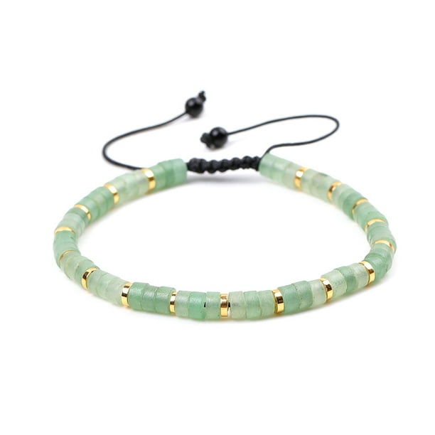 Nvzi Pulseras de cuentas para hombres: pulsera de cuentas ajustable con cuentas de cristal curativo de 4 mm, color verde