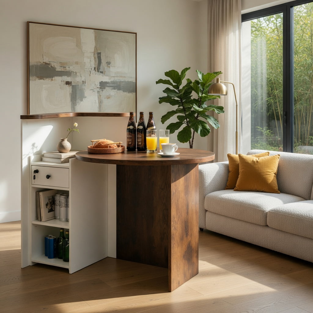 Demi Bonn Front Reception Office Desk with Open Shelf and Lockable Drawer, Small Home Computer Desk Study Writing Table, Brown + White