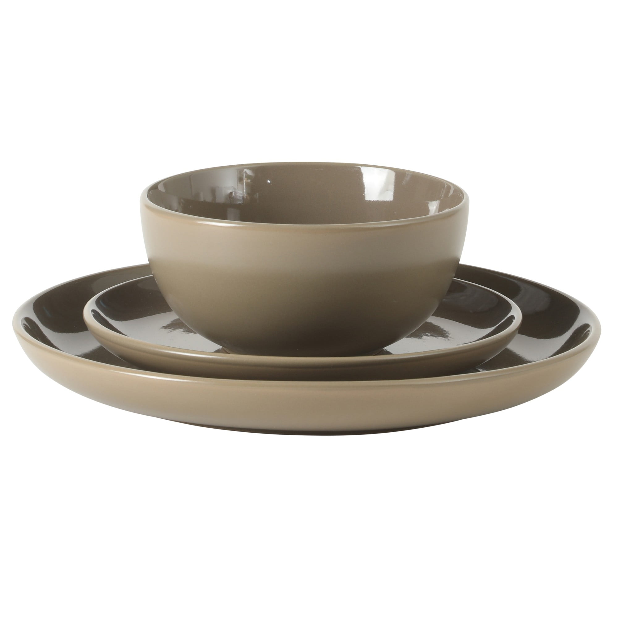 Gibson Home Rockaway 12 Piece Plates and Bowls Matte Outside/Shiny Inside Glaze Service for 4 Dinnerware Set - Brown - Dishwasher and Microwave Safe