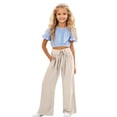 thumbnail image 2 of Kureaily Girls Wide Leg Pants Casual Trousers Loose Fit Long Pants Comfortable Stretchy Soft Fabric For Everyday Play And School Wear/ 4-5 Years/ Little Kid (Beige), 2 of 4