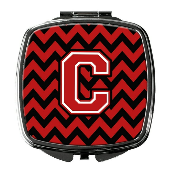Letter C Chevron Black and Red   Compact Mirror