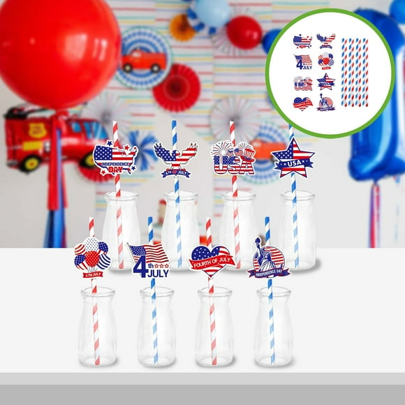 Decoración para fiesta del Día de la Independencia, inserto de pajita, decoración para bebidas, etiqueta de inserto de pajita, decoración del Día de los Estados Unidos
