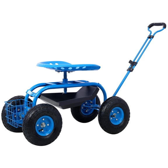 Rolling Garden Scooter Garden Cart Seat with Wheels and Tool Tray, 360 Swivel Seat