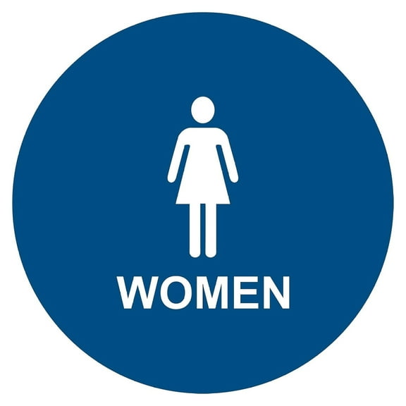 ADA Women Restroom Door Sign, 12" Round Blue/White
