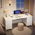 thumbnail image 3 of 60 Inch Computer Desk with 8 Drawers, Home Office Desk with Power Outlets, Work Study Gaming Desk with 8 Fabric Drawers, White, 3 of 9