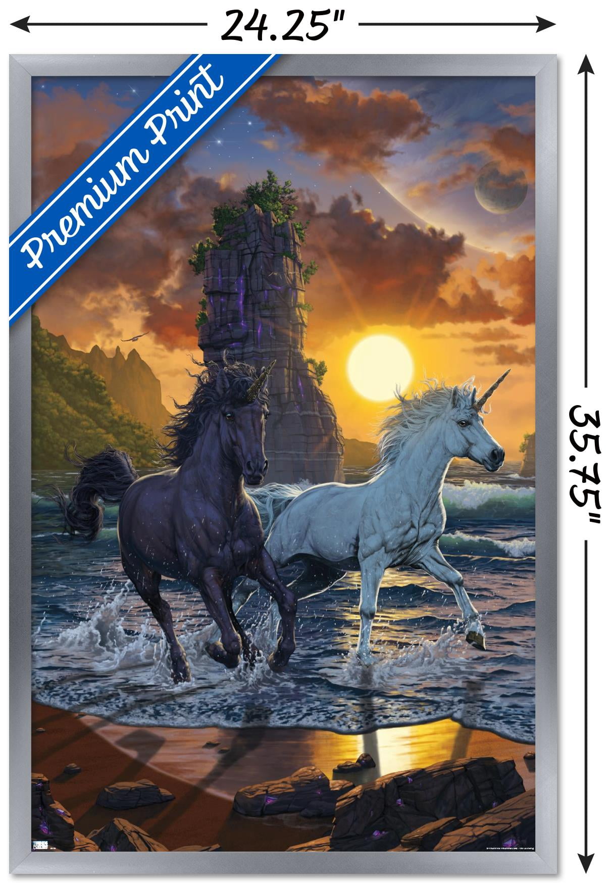 Vincent Hie - Unicorns On A Beach Wall Poster, 22.375" x 34", Framed