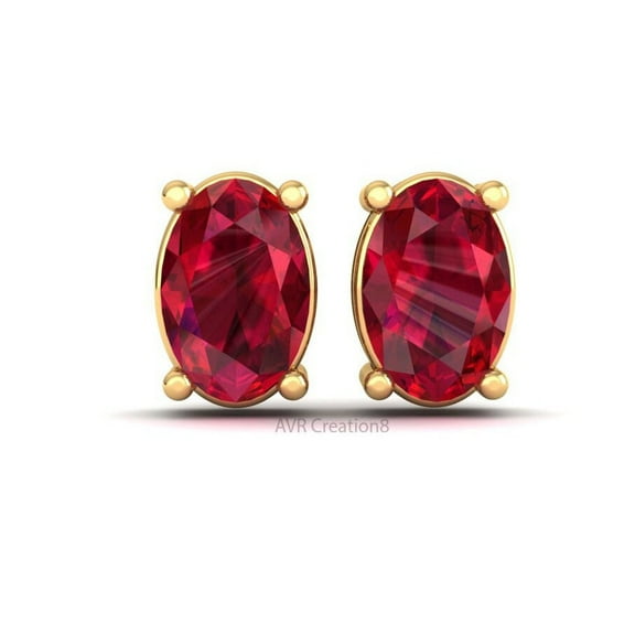 Ruby Red Oval Stud Earrings, 925 Sterling Silver July Birthstone Jewelry for Women