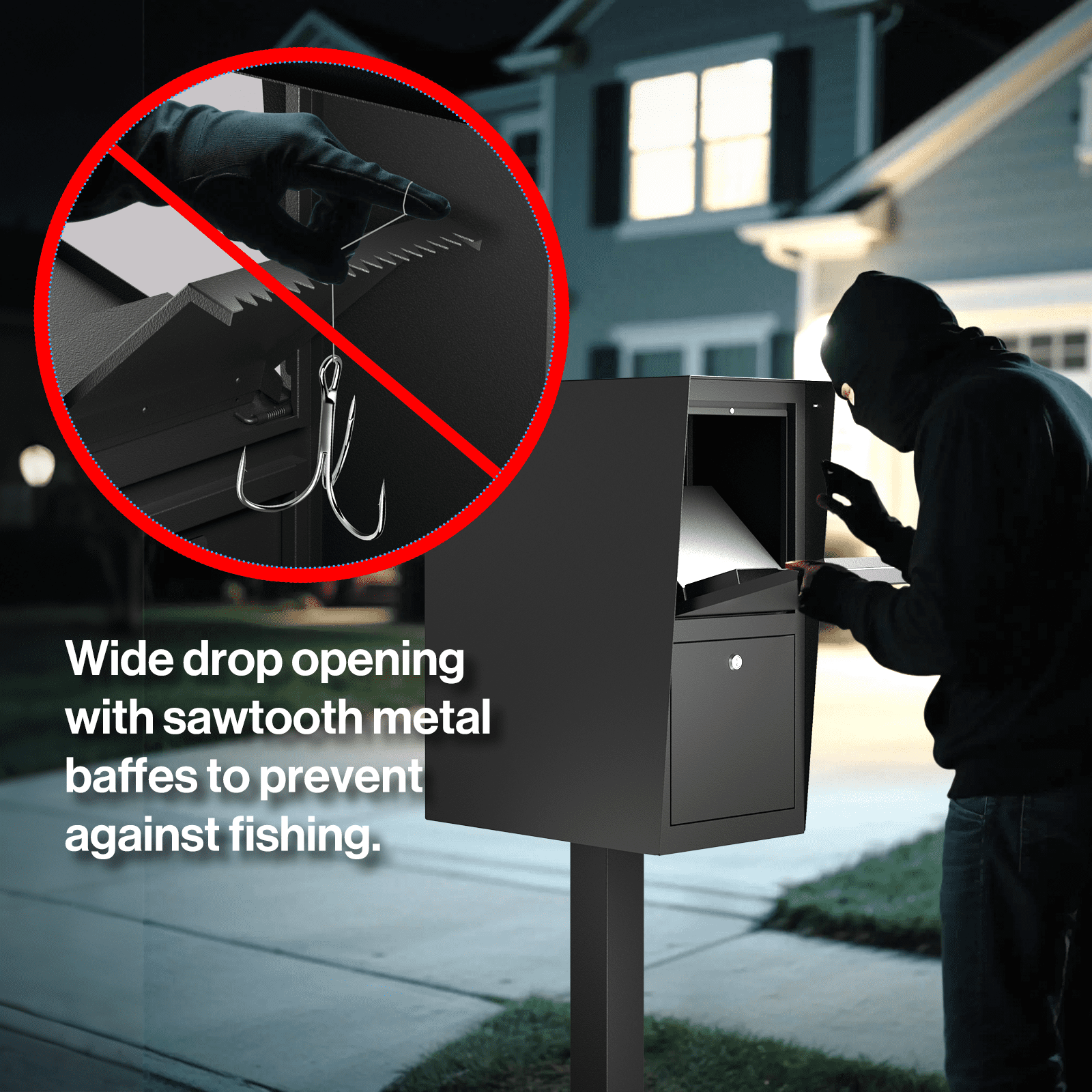 POCHAR Secure Curbside Locking Mailbox for Packages, Weekend-Away Design with In-Ground Post and Base Plate (Black)