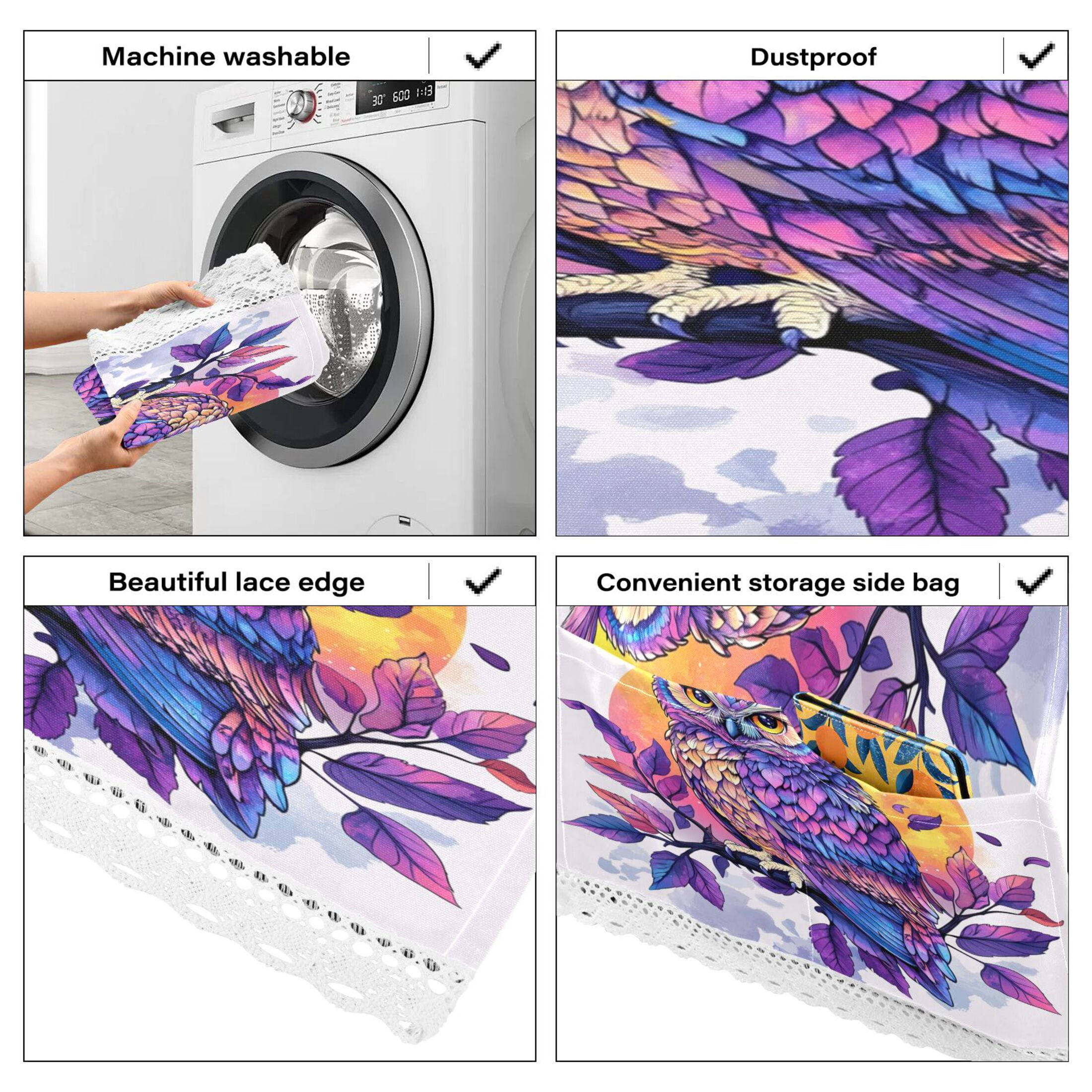 WOBOGO Vivid Purple Owl Washing Machine Cloth Dryer Refrigerator Top Cover Protective Non-Slip Mat For Kitchen Laundry