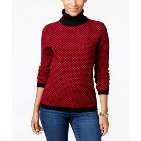 Karen Scott Petite Patterned Turtleneck Sweater - Petities - M - BRIGHT RED