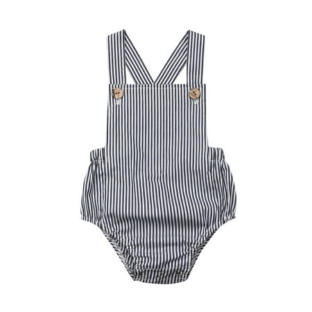 Taoocy Newborn Baby Boy Girl Cotton Line Sleeveless Straps Bodysuit Romper Jumpsuit Outfits Long Sleeve Clothes