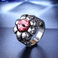 thumbnail image 2 of PAMTIER Men's Stainless Steel Vintage Gothic Punk Ghost Skull Head Evil Eye Biker Ring with Pink Gemstone Demon Hell Skeleton Silver Size 7, 2 of 5