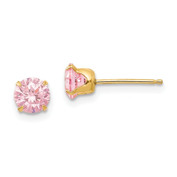 14k Madi K 5mm Pink CZ Post Earrings SE481