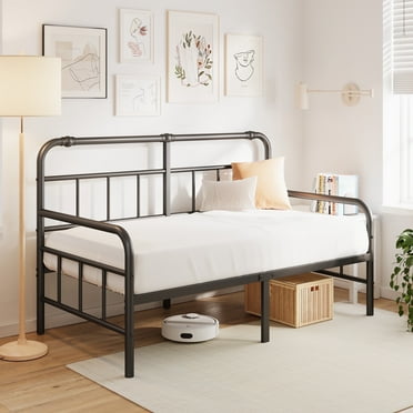 QFTIME 14 inch Twin Size Metal Daybed Frame, Metal Slats Support, Twin Sofa Bed Daybed Frame for Living Room