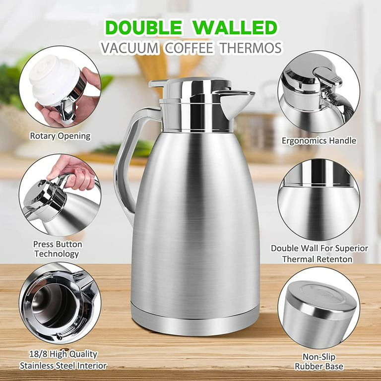 SSAWcasa 61oz Coffee Carafe for Keeping Hot,Stainless Steel Insulated  Vacuum Coffee Thermos Urn,Thermal Flask Pot,Coffee Dispenser,Keep 12 Hours