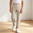 thumbnail image 4 of OGLCCG Boys' Stretch Pull on School Uniform Pants Kids Elastic Waist Straight Leg Twill Pants with Pockets Solid Color Dress Suit Pants 5-14 Years, 4 of 8