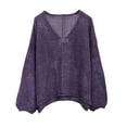 thumbnail image 2 of Endives Womens Summer Crochet Tops Sweaters Resort Wear Long Sleeve Hollow Out Knit Tops Beach Coverup Knitted V Neck Pullover Top Purple M, 2 of 5