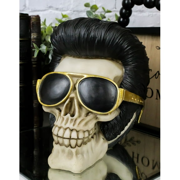 Legendary King Celebrity Skeleton Skull With Golden Iconic Glasses Figurine